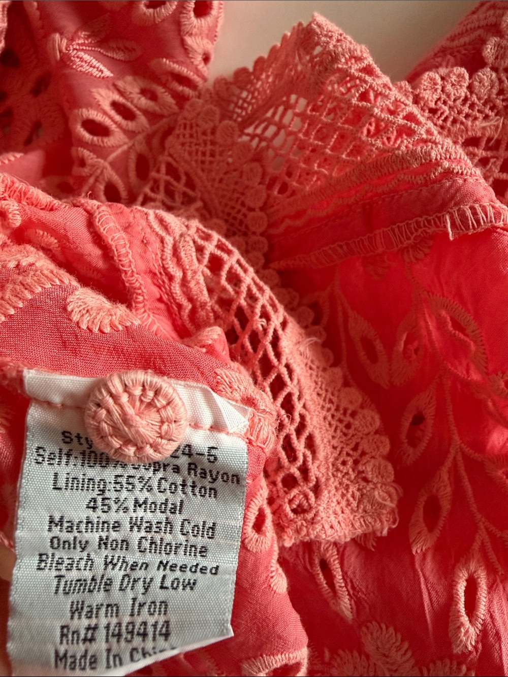 Johnny Was Malfi Eyelet Guava Coral Pink Embroidered Boho Dress Size M View 6